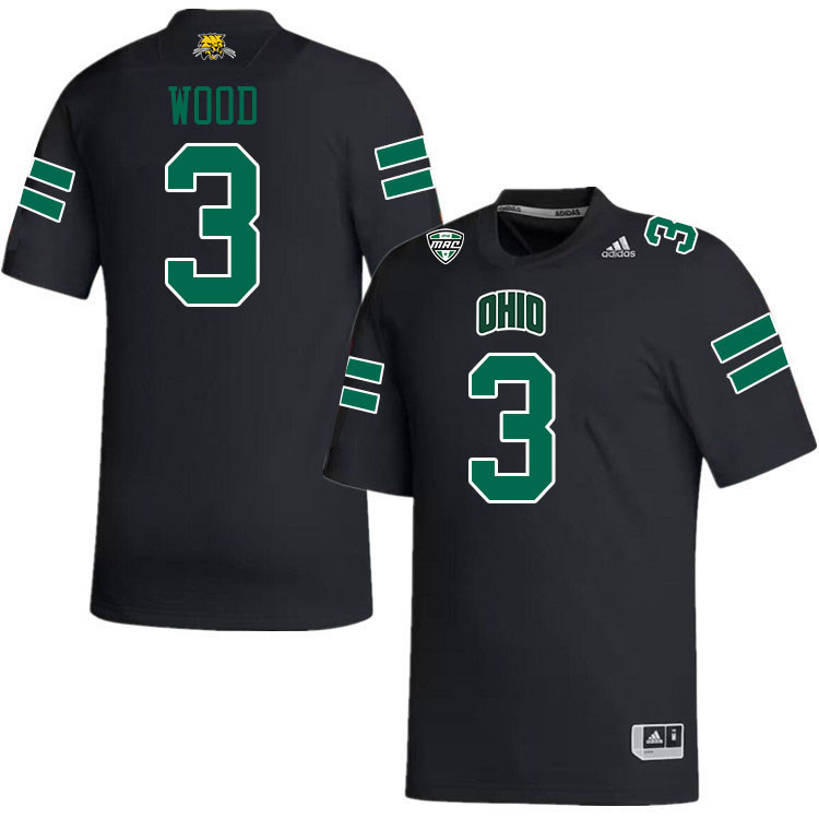 Ohio Bobcats #3 Jeremiah Wood College Football Jerseys Stitched-Black